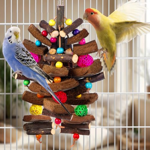 Kyouki Bird Toy for Parrots，Cockatiels, Budgies, Conures, Macaws, Lovebirds, Amazons and Other Small/Medium/Large Birds - Chewable & Shreddable Natural Coconut Husk Enrichment Toy (Medium) - size: Medium Standard
