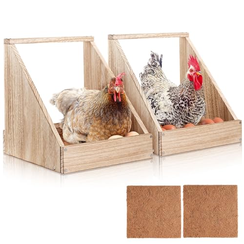 2 Pack Chicken Nesting Box, Wooden Chicken Coop, Chicken Coop Accessories, Chicken Laying Nest Box for Poultry Farm, Poultry Nesting Boxes with Nest Box Pads