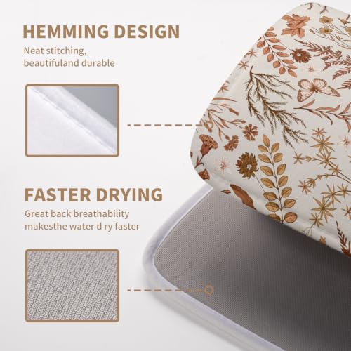 Burnt Orange Fall Floral Dish Drying Mat Autumn Wildflower Absorbent Microfiber Kitchen Counter Mat Rustic Vintage Herb Plant Dish Drying Pad Washable Dishes Drainer Mats Medium 16"x18" - color: Burnt Orange Fall, size: 16" x 18"