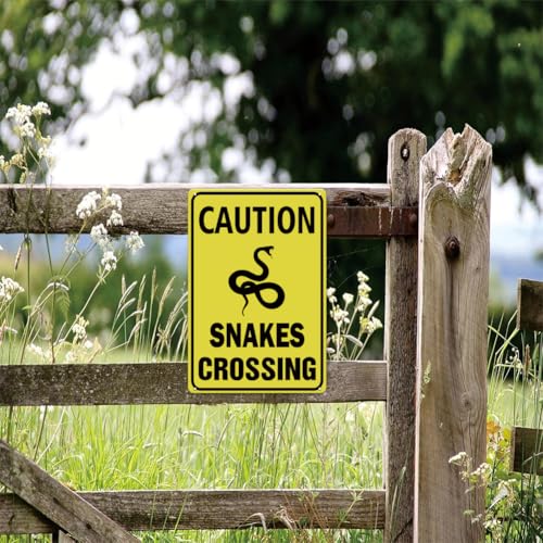 Snakes Crossing Sign Outdoor Metal - 8 x 12 Inch Aluminum Metal Safety Sign for Rural Roads, Yard, Driveway, Farm, Outside Fence, Cabin House - color: Snakes-Yellow/Black