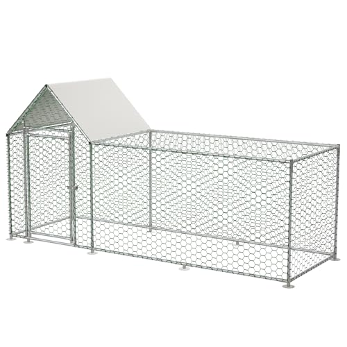 Large Metal Chicken Coop Run Outdoor Walk-in Poultry Cage with Waterproof Cover, Backyard Chicken House Hen Run with Lockable Door & PVC Coated Wire Mesh for Chickens Ducks Rabbits Geese - color: color 1, size: 119.1"L x 42.2"W x 59.6"H