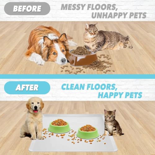 TidyFriend Pet Food Mat 30 x 23 Inches, Pet Tray for Food and Water, Dog Food Mats, Silicone Cat Food Mat, Non Slip Pet Food Mat, Dog Bowl Mat Waterproof, Pet Supplies (Soft Grey) | Raise Edge, Protect Floors & Carpets, Easy to Clean, Non Slip Silicon Cat