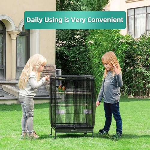 Bird Cage Seed Catcher, Seed Catcher Guard Net Cover, Parrot Nylon Mesh Net Cover, Universal Soft Airy Cage Net Stretchy Skirt for Round Square Cages (Solid-Black, 15.7" x87") - color: Solid-black, size: 15.7" x87"