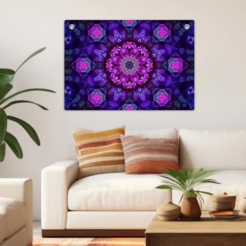 Purple Crystal Mandala Tapestry Banner Flag 28.5 x 20 Inch | Boho Psychedelic Wall Tapestry Decor for Bedroom Dorm & Meditation Space, Perfect Gifts for Spiritual Souls Hippie Boho Fans - color: Multi 0667