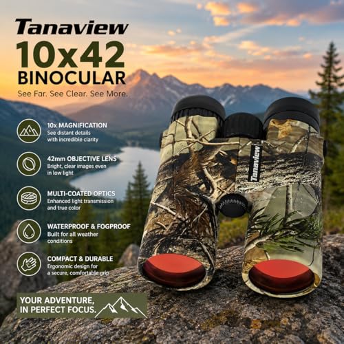 10X42 Compact Binoculars for Adults - Long Distance, High Powered Binoculars with Travel Case - Extra Bright Light & Large Field of View - Lightweight, Water & Fog Proof, Hunting, Bird Watching