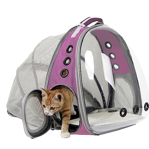Expandable Pink Cat Backpack Carrier, Fit up to 12 lbs, Space Capsule Clear Bubble Window Pet Carrier Backpack for Kitten Bunny Rabbit and Small Puppy - color: Pink