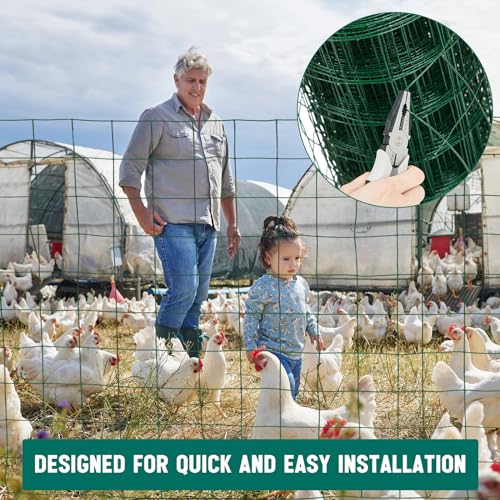 Gisafai 16 Gauge Galvanized Welded Wire Fence 2 ft x 100 ft PVC Coated Hardware Cloth, 2.36" x 2.36" Mesh, Heavy Duty Garden Fencing Roll for Chicken, Dog Yard, Deer Cattle & Animal Protection(Green) - color: Green, size: 2 ft X 100 ft