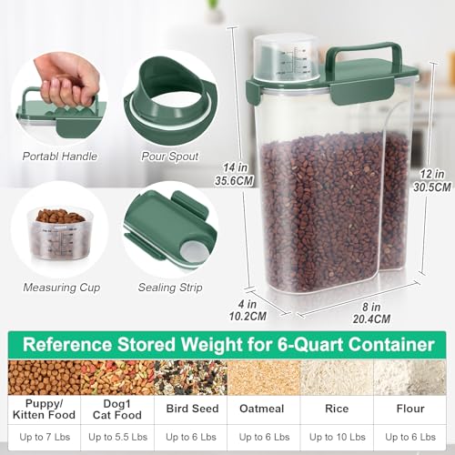 TBMax Cat Dog Food Storage Container 5 to 7 lbs, Secondary Pet Food Storage Container Beyond a Large Dog Food Bin for Daily Use, Easy-Pouring Bird Seed Dispenser, Travel Kibble Holder -Bottle Green - color: Bottle Green, size: 6 Qt