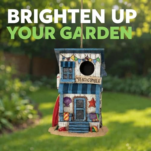 Spoontiques - Birdhouse - Garden Décor - Decorative Bird House for Yard and Garden Decoration - Hanging Novelty for Outdoor Patio - Beach House Birdhouse, Brown, (10139) - color: Beach House