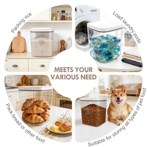 LEAWALK 11 Lbs Airtight Dog Cat Food Storage Container and Dog Treat Containers BPA-Free, PET Clear Stackable Pet Storage Bin, Pop Top, 1-Cup Scoop, for Pet Food/Rice/Flour/Bread/Grains/Spaghetti - color: White-11L-C