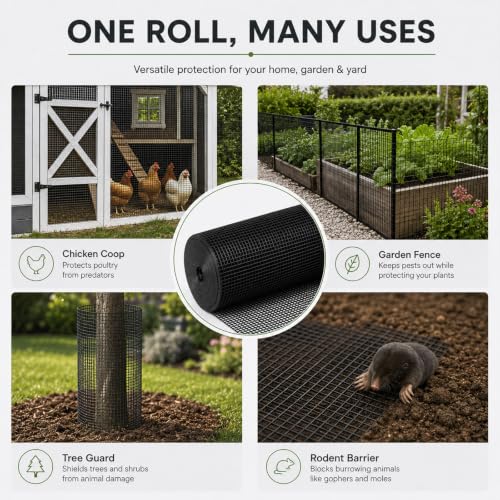 GoldPeak Black Hardware Cloth 1/2 Inch Mesh 48 Inch x 100 Foot 19 Gauge | Vinyl Coated Welded Wire Mesh Roll Chicken Wire Fencing Garden Fence Tree Guard Hardware Mesh Wire Fence Roll - size: 1/2 inch 48''x100'
