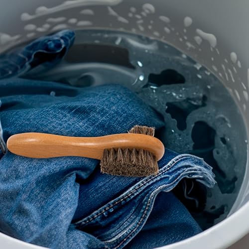 Dual-Bristle Horsehair Laundry Stain Brush Set (2pcs) - Gentle & Tough Scrubbing for Clothes, Fabrics, Shoes - Pre-Wash Spot Treatment Tool
