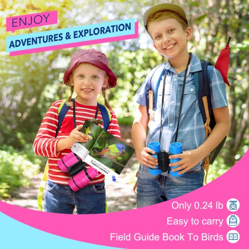 Toys for 3-7 Year Old Girls: LET'S GO! Binoculars for Kids Bird Watching|Camping|Hiking 3 4 5 6 7 8 Year Old Girl Boy Birthday Gifts Outdoor Toy for Kid Ages 4-6 Toddler Gift Stuffers - color: Pink