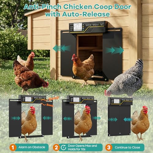 7W Solar Powered Automatic Chicken Coop Door, Aluminum Horizontal Dual-Door | Large Auto Chicken Door Opener, 4 Modes with Timer & Light Sensor, Anti-Pinch Poultry Door with Remote Control