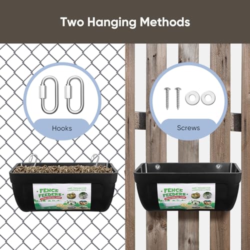 4 Pack Goat Feeders Hanging, 4.5 Quart Black Chicken Feeder, Rabbit Feeders | Feed Buckets for Horses with Clips Hanging Fence Feeders, Duck Feeder, Chicken Water Feeder, Poultry Feeding Trough - color: black