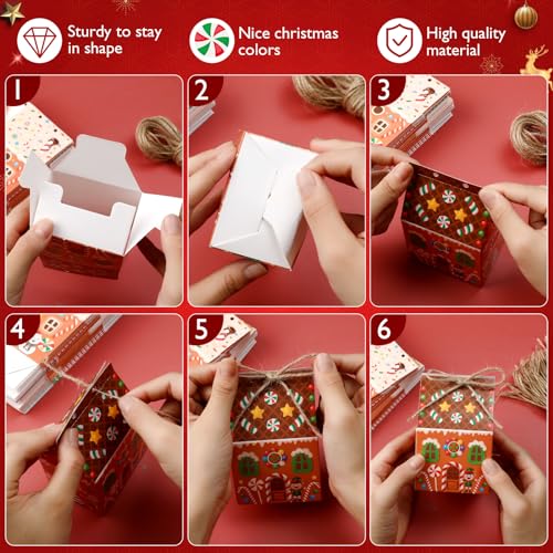 Zhanmai 48 Pcs Christmas Gingerbread House Treat Boxes Candy Containers | Paperboard with Handles, Ideal for Halloween Party Favors, Treats Packaging, Goodie Bags, Holiday Snacks, Xmas Decor - style: Gingerbread House