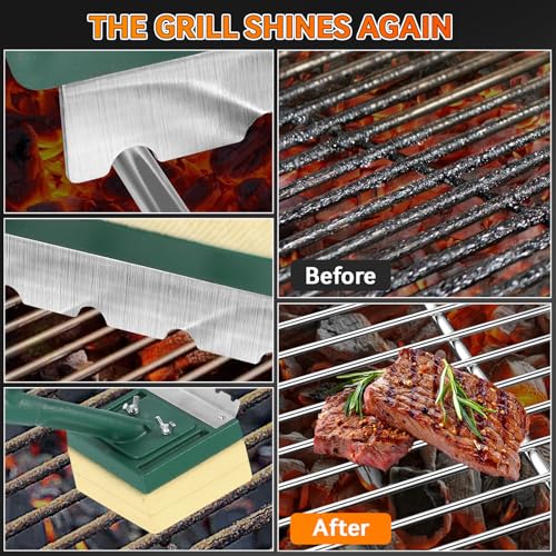Grill Brush Bristle Free 22" Steam Cleaner, Safe for Cast Iron/Steel, BBQ Gifts for Men Dad - color: Green