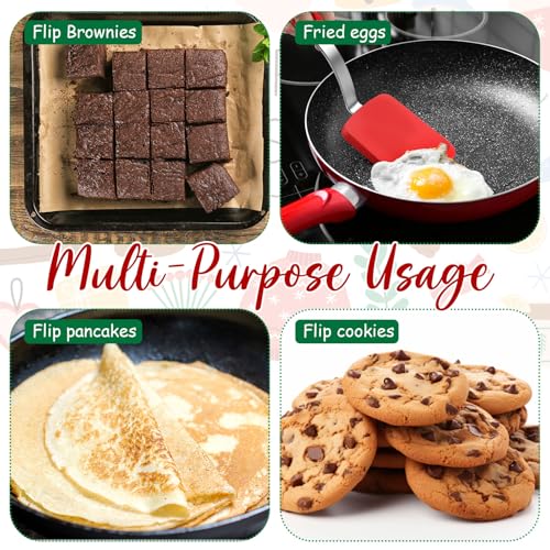 Silicone Cookie Spatula Turner 2 Pack Mini Brownie Spatula Flexible Kitchen Small Silicone Turner for Nonstick Cookware Heat Resistant No Scratch Flipper for Egg(Solid Flat,Red, Green) - color: Red, Green