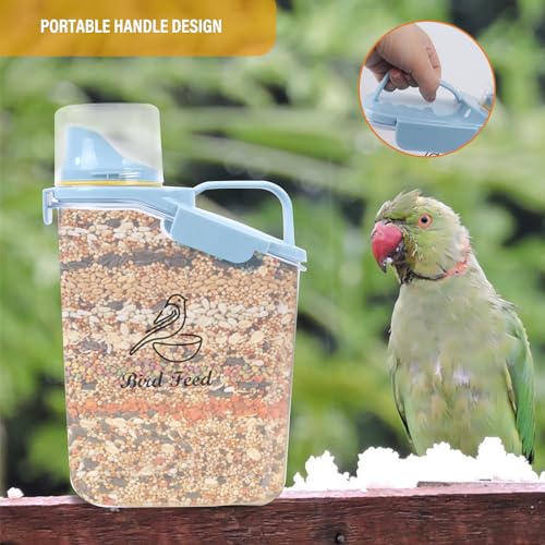 Bird Seed Storage Container Portable-3 Qt/2.8 L Clear Plastic Pet Food Container-with Measuring Cup,Airtight Wild Bird Seed Dispenser for Storing Sunflower Seed|Squirrel proof|BPA Free-Blue - color: Blue(Bird)
