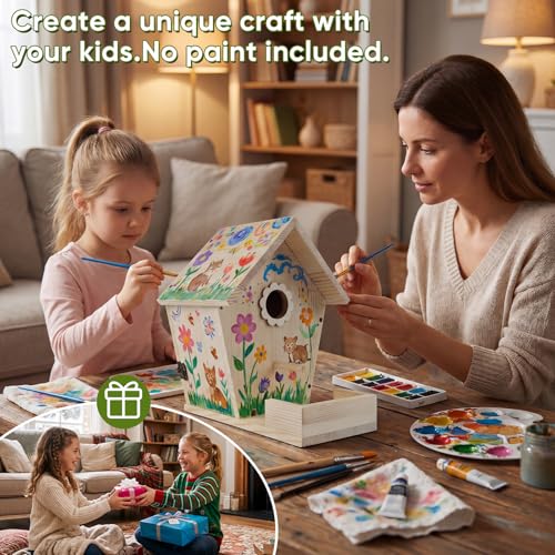 Bird House for Outside Hanging, Wooden Bird Houses for Outdoors with Feeding Tray, Bird Nesting Box for Garden Patio Tree Fence, Easy Clean Birdhouse with Hanging Rope for Small Wild Birds