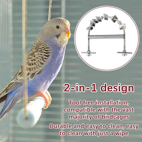 304 Stainless Steel Bird Perch with Chew Toys(Steel) | Washable,Metal U-Shape Parrot Stand - color: Silver