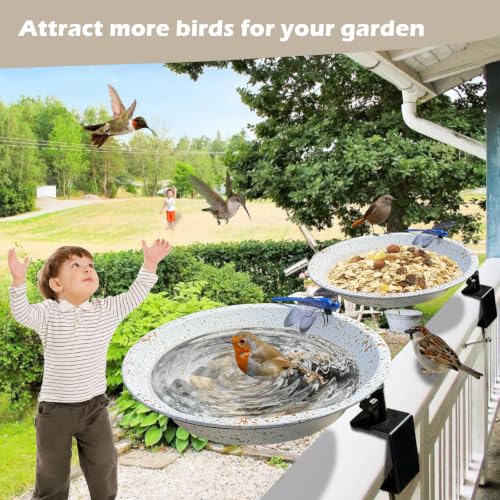 Deck Mounted Birdbath 11.4 inch Bird Feeder for Deck Railing with Adjustable Sturdy Metal Clamp Balcony Railing Birdbaths for Garden Decor in White Color - color: White
