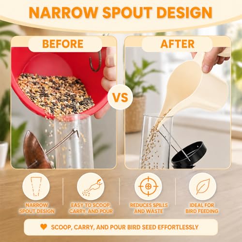 2 Pack Bird Feeder Scoop Set,Pet Food Bird Seed Scoop Large Capacity Suitable Narrow Spout Suitable for Tube Feeders Birds Chicken Livestock Restaurant Kitchen (Off White) - color: off white