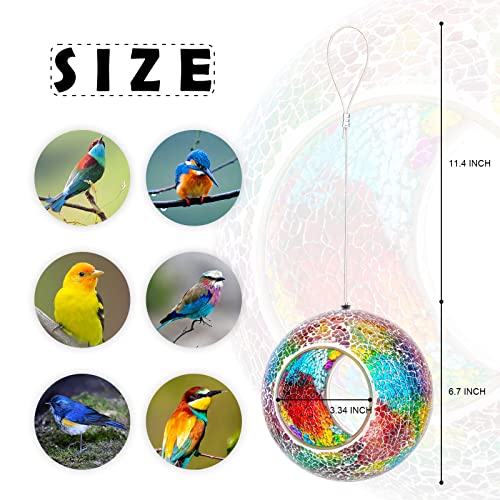 VCUTEKA Bird Feeder Mosaic Fly Through Hanging Birdfeeders for Garden Decor | 7 inch Mosaic Bird Feeeders for Outdoors, Round Shape Glass Container to Attract Wild Birds for Backyard Porch Yard Decor - color: Red