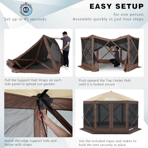 MASTERCANOPY 12x12Pop Up Gazebo Screen Room with Netting Beige&Coffee | Full-Screen Netting Walls Keep Bugs Out Quick SetUp Screen House Room for Camping, Backyard, Patio - color: Beige&Coffee, size: 12x12 ft