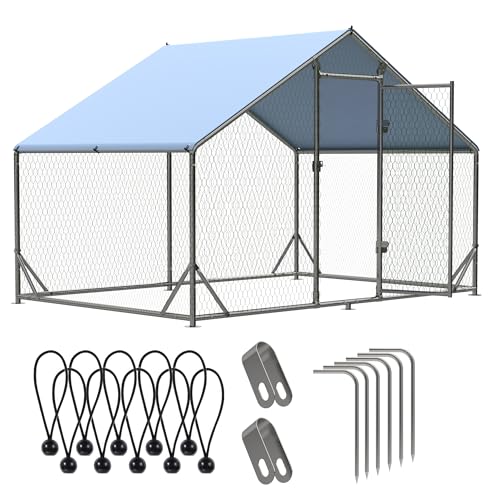 Outdoor Metal Chicken Coop Large Walk-in Poultry Cage Spire-Shaped Chicken Run with Waterproof and Anti-Ultraviolet Cover for Outside,Backyard and Farm,6.5' L x 9.8' W x 6.4' H - size: 117.6"L x 78.0"W x 76.8"H