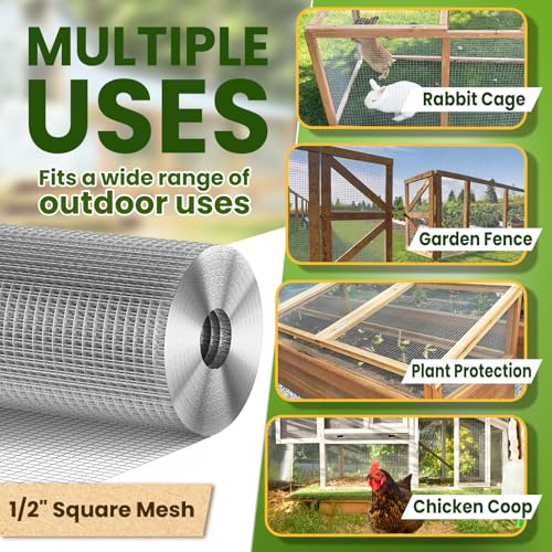 1/2 inch 48inch x 100.9ft Hardware Cloth Chicken Wire Fencing 19G, Hot Dipped Galvanized After Welding, Wire Mesh Roll, Garden Fence, Poultry and Rabbit Barrier, Outdoor Metal Fencing - size: 1/2inch 48"x100'