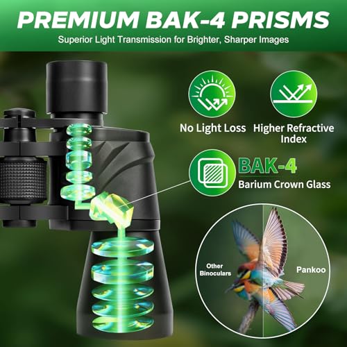 20x55 Binoculars for Adults High Powered – Large View Waterproof Optics with Clear Low Light Vision, Easy Focus for Hunting, Bird Watching, Concerts, Sports - color: Green