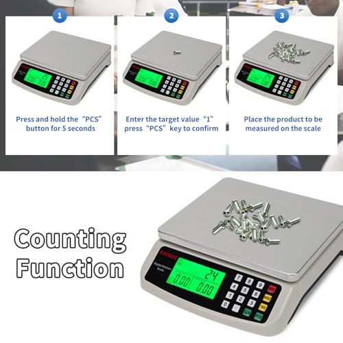 Commercial Food Scale 40KG Large Digital Kitchen Scale Baking Cooking Bread Meat Weight Price Computing Scale Stainless Steel Parts and Coins Counting Scale for Deli Stores Tare Function - style: 40KG