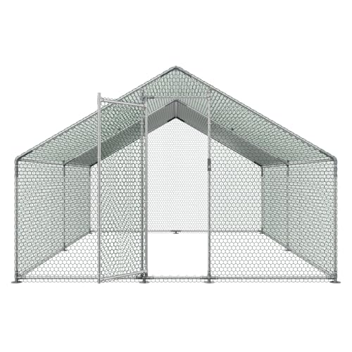 VEVOR Large Metal Chicken Coop, 9.8x13.1x6.5 ft Large Walk in Chicken Runs for Yard with Cover, Hen House Enclosure with Security Lock, Outdoor Duck Rabbit Cage Poultry Pen for Backyard, Farm, Yard - size: 118.6"L x 154.7"W x 78.4"H
