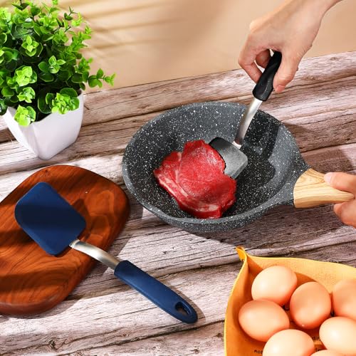 2 Pcs Mini Silicone Cookie Brownie Spatula,Solid Flat,Black,Blue | Flexible Kitchen Small Silicone Turner,for Nonstick Cookware, Heat Resistant, No Scratch ,Kitchen Spatula Set for Egg - color: Black,Blue