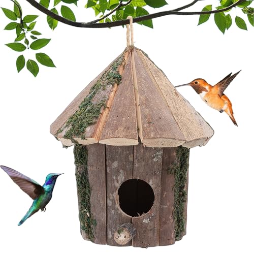 Wooden Bird House 7.09x5.12x5.51in Hanging Birdhouse with Predator Guard for Outdoor Garden Backyard Decor
