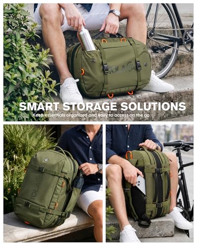 Tolaccea Travel Backpack 40-50L, 16" Laptop Carry On Duffle for Travel Work | 40-50L Expandable, TSA Approved 180° Open, 3L Wet-Dry Pocket, RPET Fabric, 3-in-1 Convertible Carrying, Detachable Waist Belt - color: Army Green