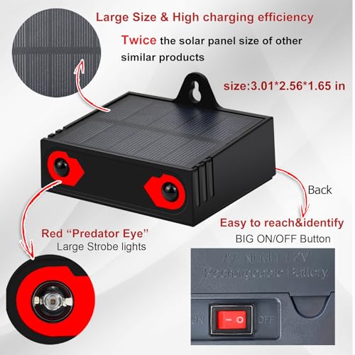 Solar Predator Control Light Nocturnal Animal Repeller Deer Repellent Device Coyote Deterrent Keep Wild Nighttime Animals Away from House Yard Farm Chicken Coop with Dual Red Strobe Lights Pack of 4
