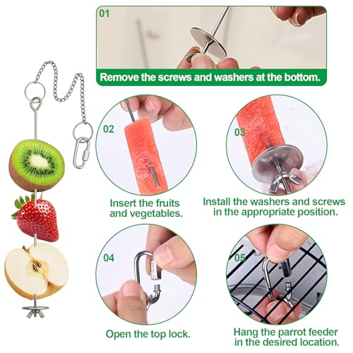 2 Pcs Chain Clauses Bird Cage Food Holder Stainless Steel Parrot Fruit & Vegetable Skewer Hanging Foraging Toy for Parakeets, Budgies, Macaws - size: Chain Clauses 2 Pcs