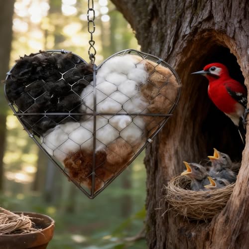 Handmade Alpaca Fiber Bird Nesting Heart, Refillable Birds Haven Heart Shape Hummingbird Nesting, Birds Nests Material Holder, Winter Fowl Gifts Animal Hummingbirds Lovers Home Garden Yard