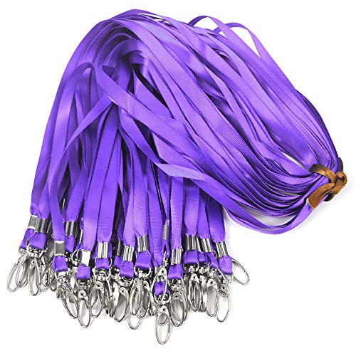 Lanyards 100Pcs Bulk Lanyard for Id Badges,Badge Lanyards Swivel Hooks Clips Great for Name Tags Badge - color: Purple
