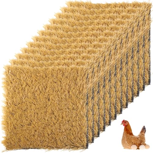 12 Pack Chicken Nesting Pads, 12”x12” Artificial Turf Mats for Nesting Box, Washable Coop Bedding for Hens & Small Pets