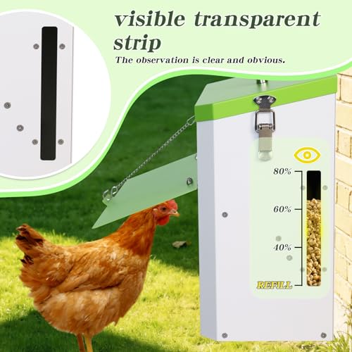 Automatic Chicken Feeder 22lb Wall Mounted Hanging Poultry Feeding Trough | stainless steel metal Hen Rooster Duck Lid Gravity Goose Coop heavy duty feed bucket chick food fence station outdoor