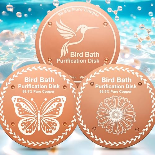 OICEME Bird Bath Purification Disk Pure Copper Backyard Outside Solar Power Wild Hummingbird Pedestal Fountain Cleaner Outside Humming Feeder Cage Dispenser Ground Safe Lover Women Gifts - color: Copper 3PCS Bird&Butterfly&Daisy