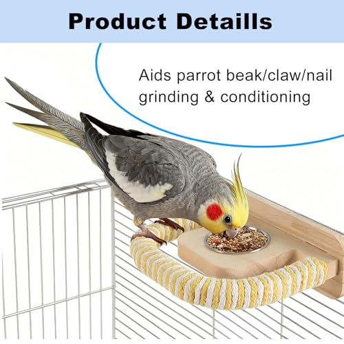 2PCS Parrot Perch Stand Toy,Bird perches for cage,Parrot Wood Platform,Bird Perch with Food Bowl,Bird cage Accessories