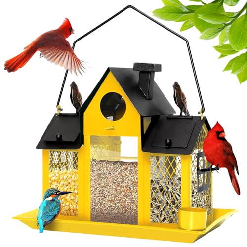 Solar Bird Feeders for Outdoors Hanging, Bird Houses for Outside | Yellow,Wild Metal Bird Feeder,7LBS Large Capacity with Water Cup,Squirrel Proof Cardinal Bird feeder,Gift for Bird Lovers - color: Yellow