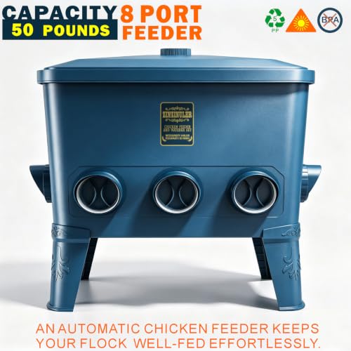 ZINZINULER Large Automatic Port Chicken Feeder and Cup Waterer Set - Chicken Coop Accessories, No Waste Poultry Feeder, 9 Gallon/50 Pounds (Cyan)