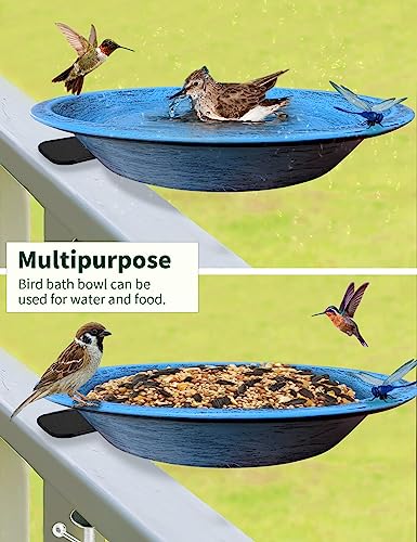 Bird Bath Outdoor Metal Birdbath Deck Mounted, Bird Baths with Adjustable Sturdy Metal Clamp for Deck Railing Balcony Yard Garden Decoration | 2-in-1 Birdbath & Feeder, Adjustable Sturdy Clamp, No-Tool Setup, Weather Rust Resistant, Balcony Deck, Gift for