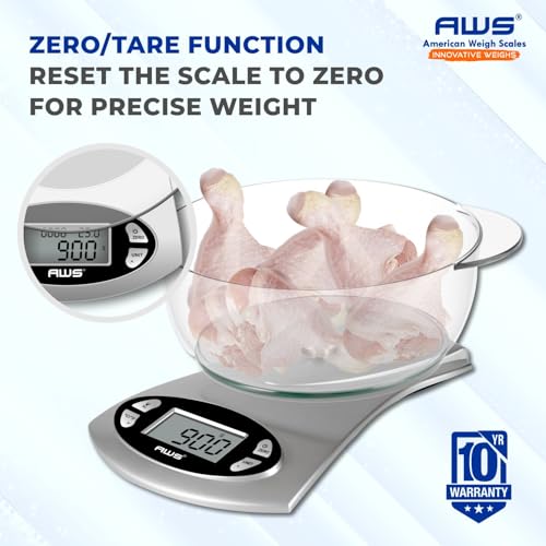 AWS Kitchen Pro 0.1g/0.001oz Precision Food Scale 5kg/11lb Digital Bowl Scale with Tempered Glass, | 2.72L Dishwasher-Safe Bowl, Tare, Timer, Clock & Room Temperature Display | Ultra Cooking Scale - size: 5000g x 1g