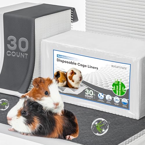BUCATSTATE Disposable Guinea Pig Cage Liners 30 Count, Super Absorbent Guinea Pig Bedding, Bamboo Charcoal Odor Control Pee Pads for Rabbits, Ferrets and Birds (18''x24'') - size: 30 Count